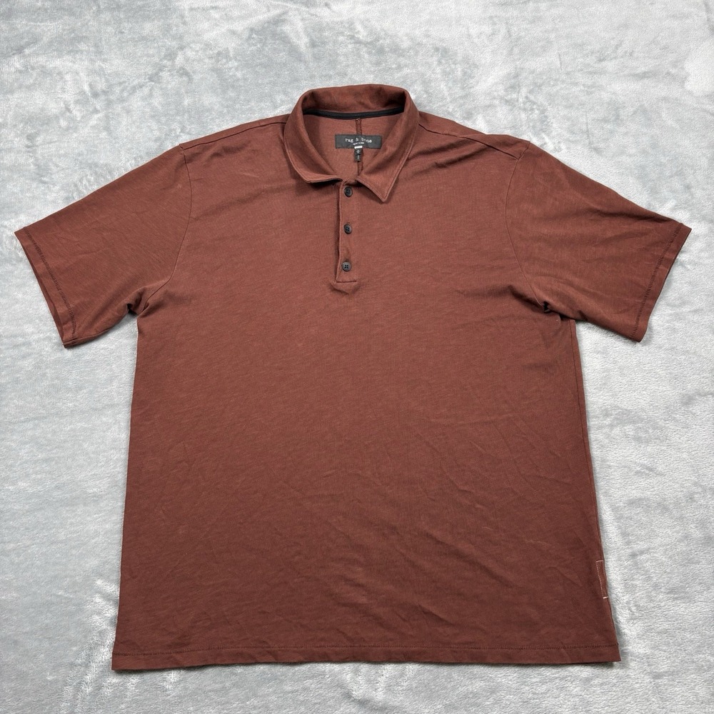 Rag & Bone Men's XL Polo Shirt Rust Brown Short Sleeve Cotton Made Peru